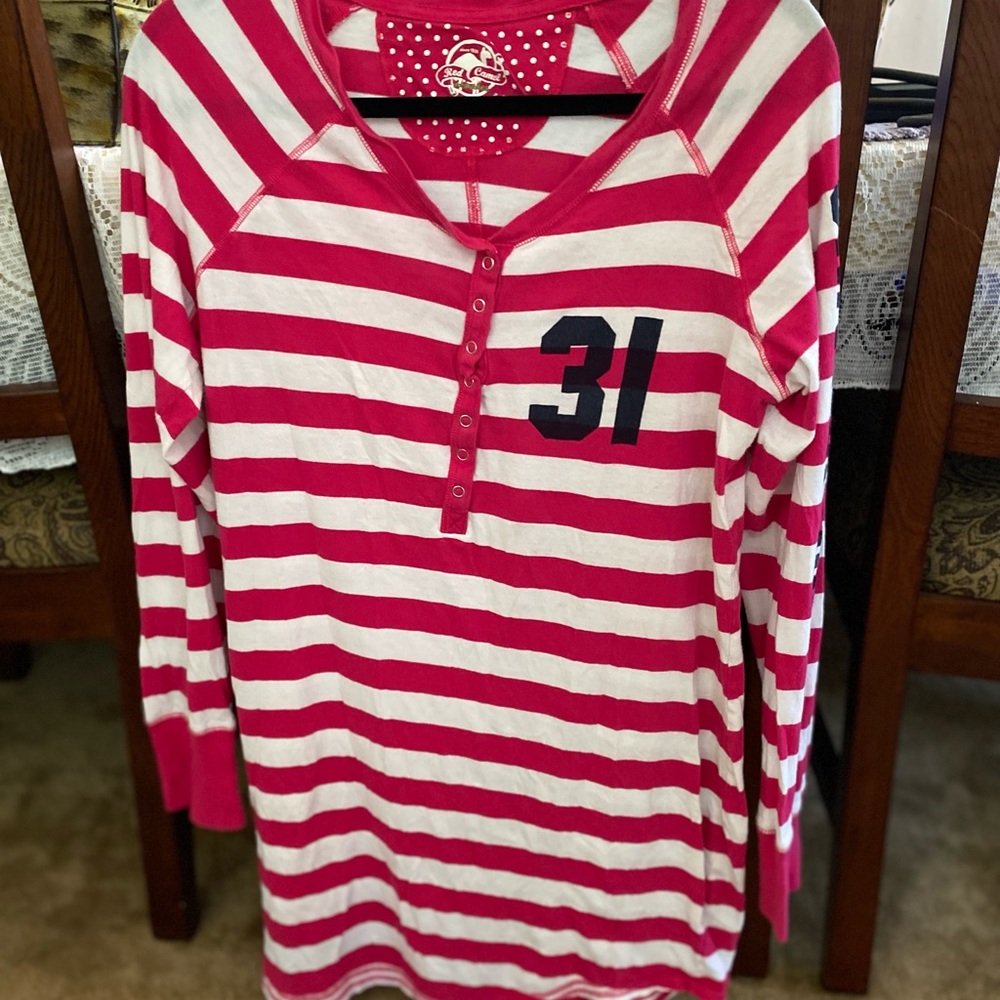 Red and White Striped Long Sleeve Shirt